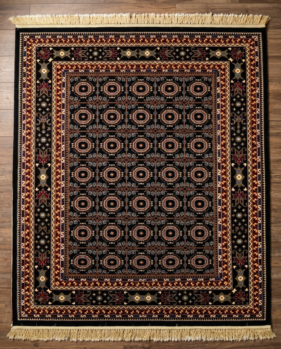 Black Floral Persian Rug 002